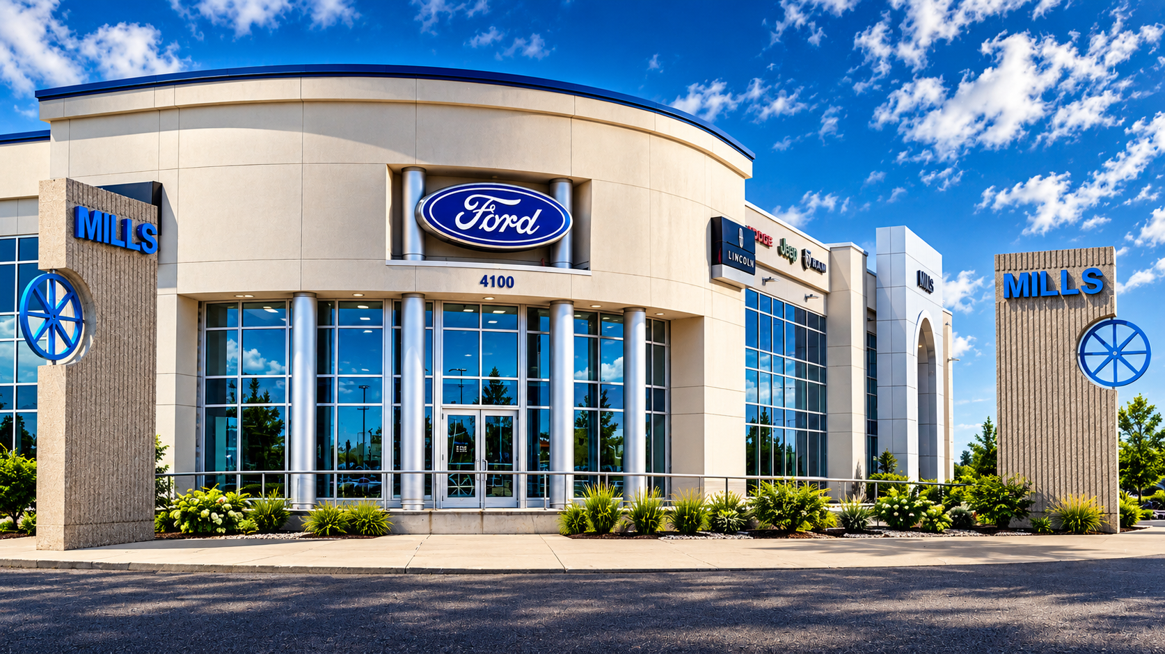 Mills Ford and Chrysler Willmar dealership exterior
